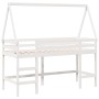 Cama alta escalera y techo madera maciza pino blanca 80x200 cm
