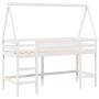 Cama alta escalera y techo madera maciza pino blanca 90x190 cm