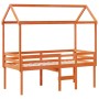 Cama alta con techo madera maciza de pino marrón cera 75x190 cm