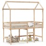 Cama alta con escalera y techo madera maciza de pino 90x200 cm