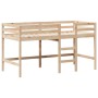Cama alta con escalera y techo madera maciza de pino 80x200 cm