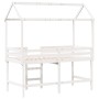 Cama alta escalera y techo madera maciza pino blanca 90x190 cm