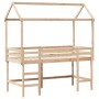 Cama alta con escalera y techo madera maciza de pino 80x200 cm