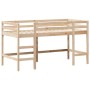 Cama alta con escalera y techo madera maciza de pino 80x200 cm