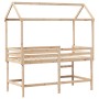 Cama alta con escalera y techo madera maciza de pino 80x200 cm