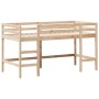 Cama alta con escalera y techo madera maciza de pino 90x190 cm