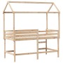 Cama alta con escalera y techo madera maciza de pino 90x190 cm