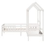 Set cama y banco con techo madera maciza pino blanco 75x190 cm