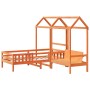 Set de cama y banco con techo madera pino marrón cera 75x190 cm