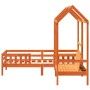 Set de cama y banco con techo madera pino marrón cera 75x190 cm