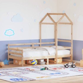 Sofá cama con techo madera maciza de pino 90x200 cm Sofá cama con techo madera maciza de pino 90x200 cm