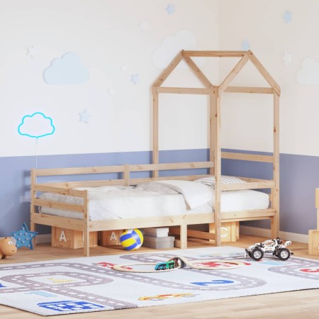 Sofá cama con techo madera maciza de pino 90x200 cm