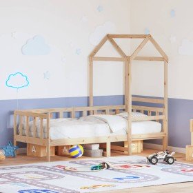 Sofá cama con techo de madera maciza de pino 80x200 cm Sofá cama con techo de madera maciza de pino 80x200 cm