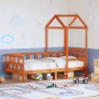 Sofá cama con techo madera maciza pino marrón cera 90x200 cm