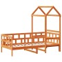 Sofá cama con techo madera maciza pino marrón cera 90x200 cm