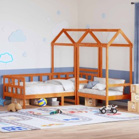Sofá cama con techo madera maciza pino marrón cera 80x200 cm