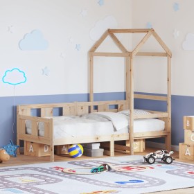 Sofá cama con techo madera maciza de pino 90x200 cm