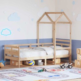 Sofá cama con techo madera maciza de pino 90x190 cm Sofá cama con techo madera maciza de pino 90x190 cm