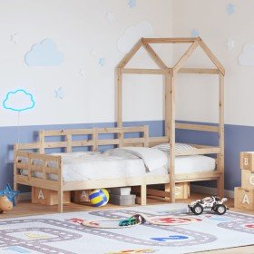 Sofá cama con techo madera maciza de pino 90x200 cm Sofá cama con techo madera maciza de pino 90x200 cm