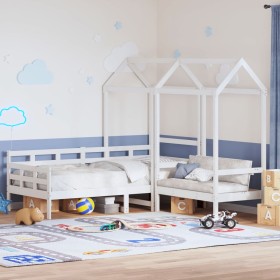 Set de sofá cama con banco y techo madera pino blanco 80x200 cm