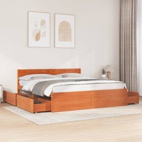 Cama sin colchón madera maciza de pino marrón cera 180x200 cm Cama sin colchón madera maciza de pino marrón cera 180x200 cm
