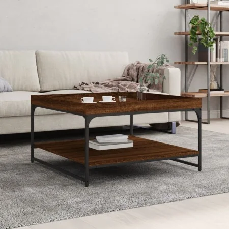 Mesa centro madera ingeniería y hierro roble marrón 80x80x45 cm de vidaXL, Mesas de centro - Ref: Foro24-832817, Precio: 45,1...