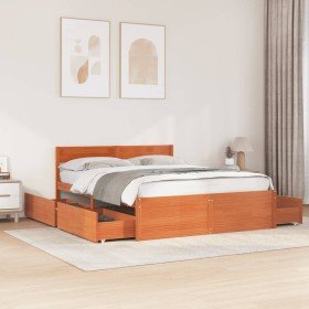 Cama sin colchón madera maciza de pino marrón cera 140x200 cm Cama sin colchón madera maciza de pino marrón cera 140x200 cm