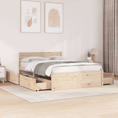 Estructura de cama sin colchón madera maciza de pino 140x190 cm