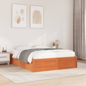 Cama sin colchón madera maciza de pino marrón cera 140x200 cm Cama sin colchón madera maciza de pino marrón cera 140x200 cm