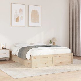 Estructura de cama sin colchón madera maciza de pino 140x190 cm