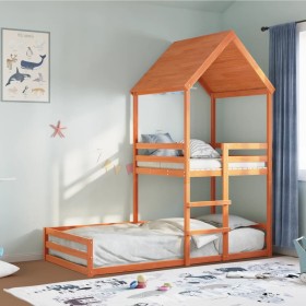 Cama con techo madera maciza pino marrón 80x200 cm