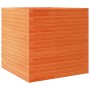Jardinera de madera maciza de pino marrón cera 70x70x68,5 cm