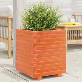 Jardinera madera maciza de pino marrón cera 40x40x49,5 cm
