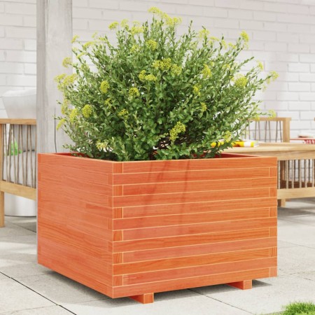 Jardinera madera maciza de pino marrón cera 70x70x49,5 cm