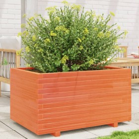 Jardinera madera maciza de pino marrón cera 90x60x49,5 cm