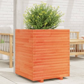Jardinera exterior madera maciza pino marrón cera 60x60x72 cm