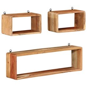Juego de estantes cubo de pared 3 pzas madera maciza de acacia Juego de estantes cubo de pared 3 pzas madera maciza de acacia