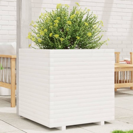 Jardinera de madera maciza de pino blanca 70x70x72 cm