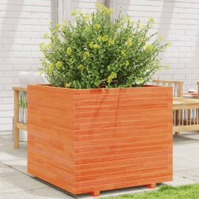 Jardinera madera maciza de pino marrón cera 80x80x72 cm