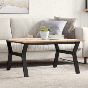 Mesa de centro marco Y madera maciza pino y acero 90x90x45 cm