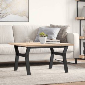 Mesa de centro marco Y madera maciza pino y acero 80x80x45,5 cm