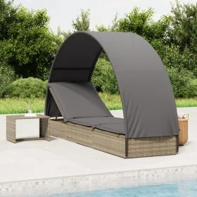 Lounger with round awning gray synthetic rattan 211x57x140 cm by vidaXL, Loungers - Ref: Foro24-319643, Price: 173,24 €, Disc...