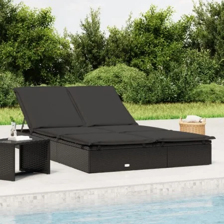 Tumbona 2 personas ratán sintético con cojines negro de vidaXL, Tumbonas - Ref: Foro24-319647, Precio: 278,99 €, Descuento: %