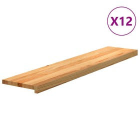 Peldaños de escalera 12 uds madera maciza roble marrón claro
