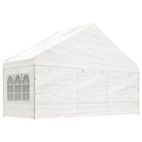 Cenador con techo polietileno blanco 5,88x2,23x3,75 m