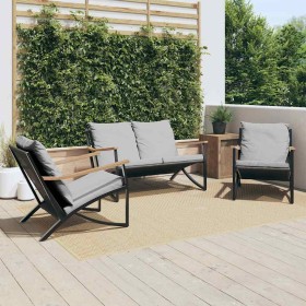 Juego de muebles de jardín con cojines 3 piezas acero negro