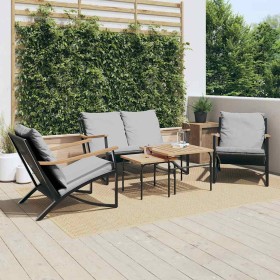 Juego de muebles de jardín con cojines 5 piezas acero negro