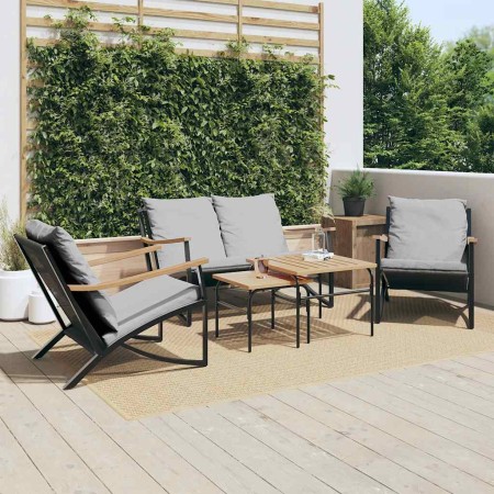 Juego de muebles de jardín con cojines 5 piezas acero negro