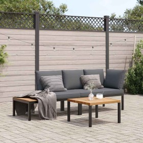Set de sofás de jardín con cojines 3 piezas aluminio negro
