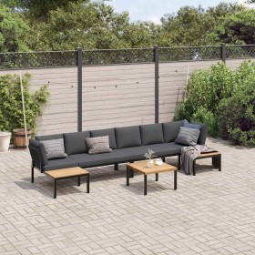 Set de sofás de jardín con cojines 5 piezas aluminio negro
